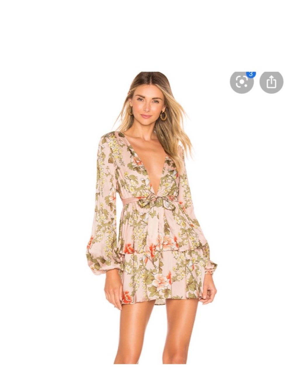 MAJORELLE Blush Floral Tie-Front Mini Dress